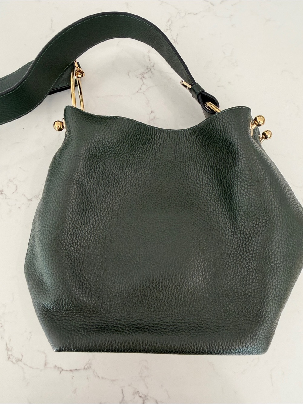 Strathberry Dark Green Pebbled Leather Shoulder Bag with Gold Accents - Picture 8 of 8
